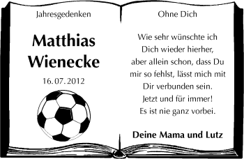 Traueranzeige von Matthias Wienecke von Mitteldeutsche Zeitung Köthen