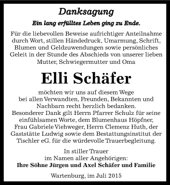 Traueranzeige von Elli Schäfer von Mitteldeutsche Zeitung Wittenberg