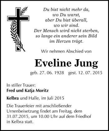 Traueranzeige von Eveline Jung von Mitteldeutsche Zeitung Mansfelder Land