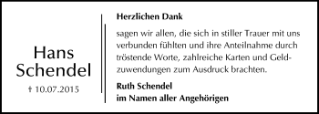 Traueranzeige von Hans Schendel von Mitteldeutsche Zeitung Naumburg/Nebra