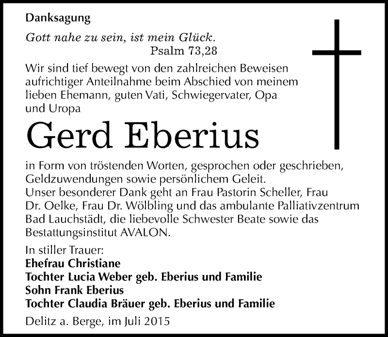  Traueranzeige für Gerd Eberius vom 22.07.2015 aus Mitteldeutsche Zeitung Merseburg/Querfurt