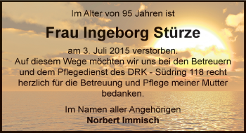 Traueranzeige von Ingeborg Stürze von Mitteldeutsche Zeitung Weißenfels