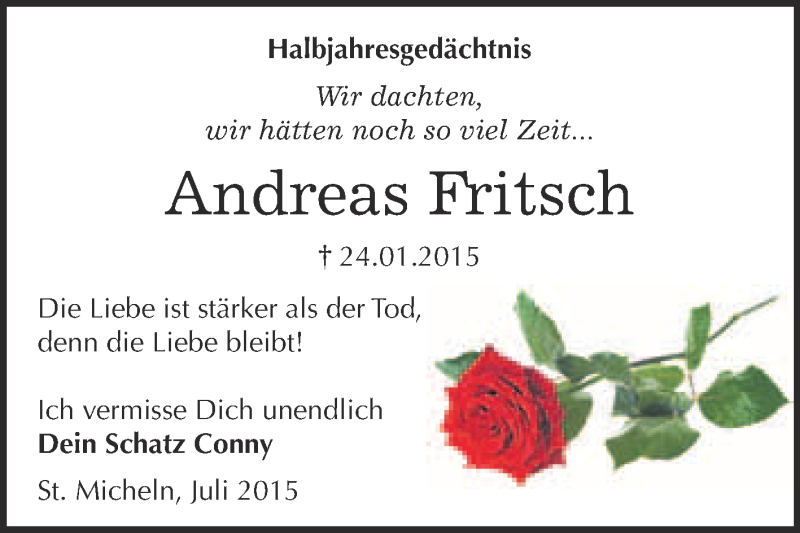  Traueranzeige für Andreas Fritsch vom 25.07.2015 aus Super Sonntag Merseburg