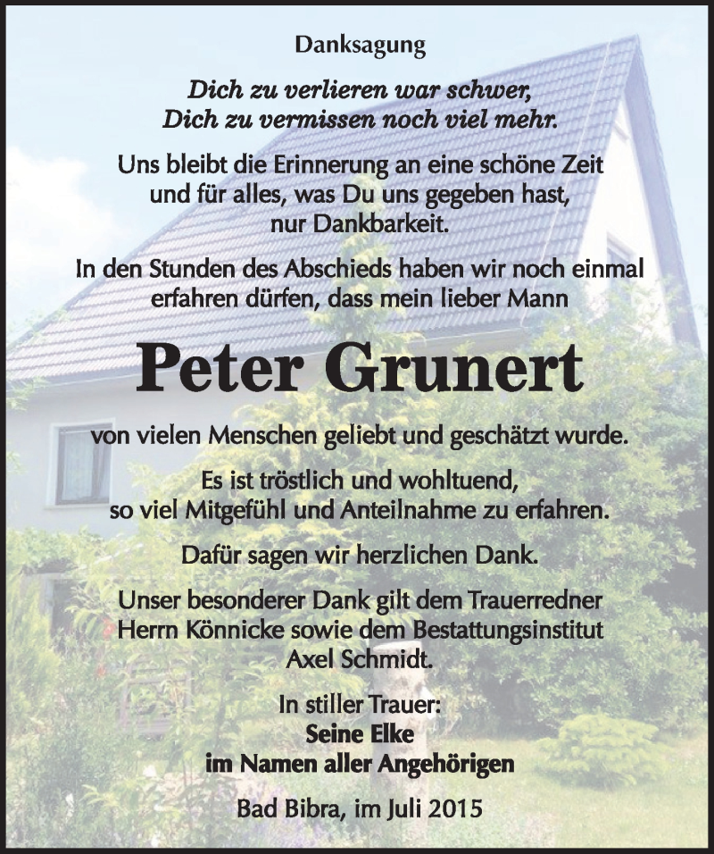  Traueranzeige für Peter Grunert vom 23.07.2015 aus Mitteldeutsche Zeitung Naumburg/Nebra