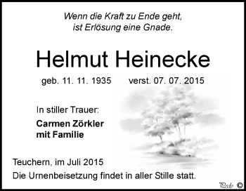 Traueranzeige von Helmut Heinecke von WVG - Wochenspiegel NMB / WSF / ZTZ