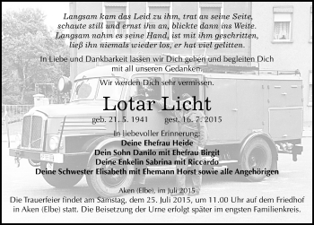 Traueranzeige von Lotar Licht von Mitteldeutsche Zeitung Köthen