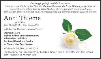 Traueranzeige von Anni Thieme von WVG - Wochenspiegel Merseburg