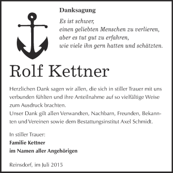 Traueranzeige von Rolf Kettner von WVG - Wochenspiegel NMB / WSF / ZTZ