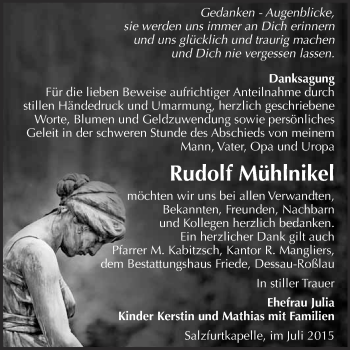 Traueranzeige von Rudolf Mühlnikel von WVG - Wochenspiegel Bitterfeld
