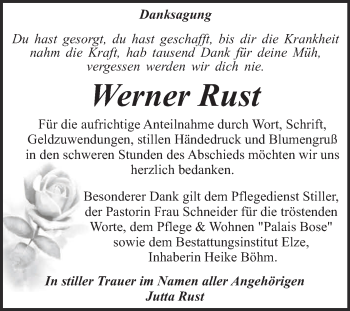 Traueranzeige von Werner Rust von WVG - Wochenspiegel Dessau / Köthen