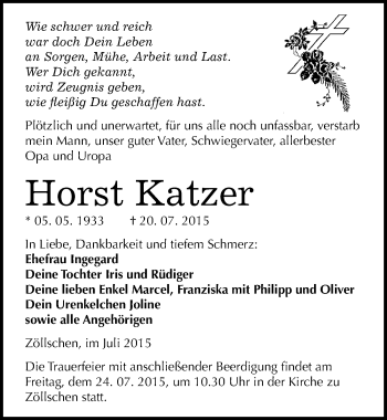 Traueranzeige von Horst Katzer von Mitteldeutsche Zeitung