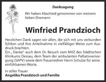 Traueranzeige von Winfried Prandzioch von WVG - Wochenspiegel Dessau / Köthen
