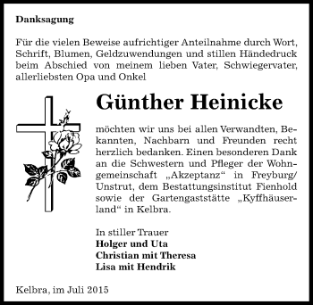 Traueranzeige von Günther Heinicke von Mitteldeutsche Zeitung Sangerhausen