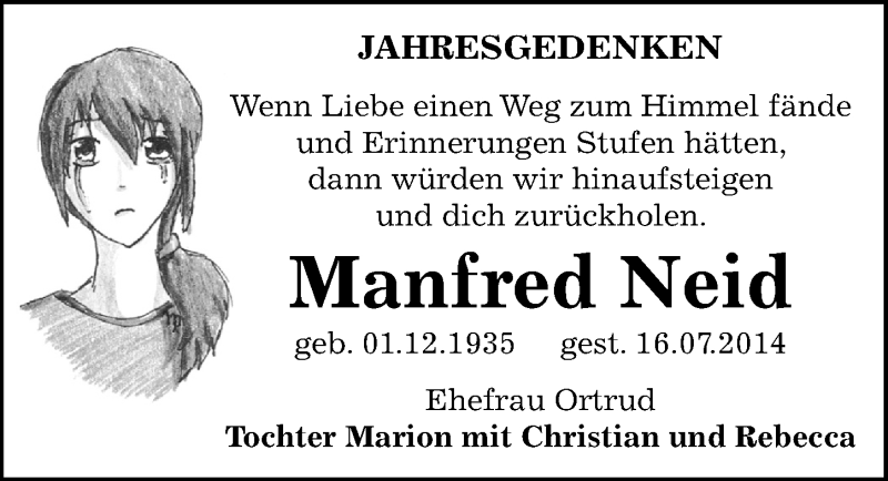  Traueranzeige für Manfred Neid vom 15.07.2015 aus Mitteldeutsche Zeitung Merseburg/Querfurt