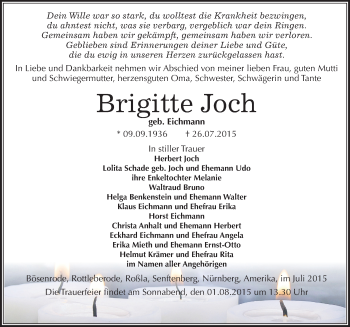 Traueranzeige von Brigitte Joch von Mitteldeutsche Zeitung Sangerhausen