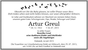 Traueranzeige von Artur Greul von Mitteldeutsche Zeitung Mansfelder Land