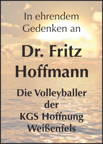 Traueranzeige von Fritz Hoffmann von WVG - Wochenspiegel NMB / WSF / ZTZ