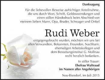 Traueranzeige von Rudi Weber von Mitteldeutsche Zeitung Merseburg/Querfurt