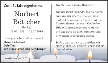Traueranzeige von Norbert Böttcher von WVG - Wochenspiegel Merseburg