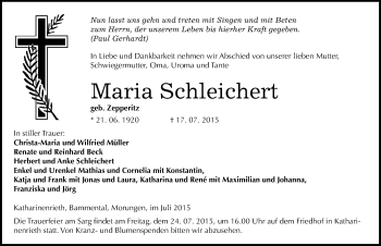 Traueranzeige von Maria Schleichert von Mitteldeutsche Zeitung Sangerhausen