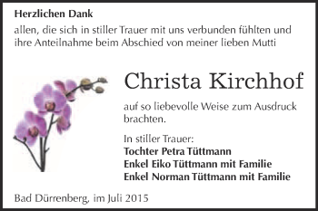 Traueranzeige von Christa Kirchhof von Super Sonntag Merseburg