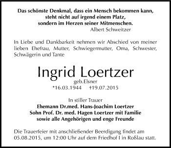 Traueranzeige von Ingrid Loertzer von Mitteldeutsche Zeitung Dessau-Roßlau