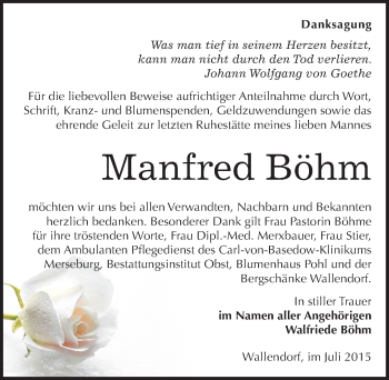 Traueranzeige von Manfred Böhm von Mitteldeutsche Zeitung Merseburg/Querfurt