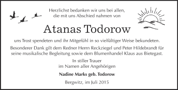 Traueranzeige von Atanas Todorow von WVG - Wochenspiegel Wittenberg
