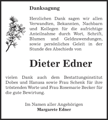 Traueranzeige von Dieter Edner von Super Sonntag Bernburg