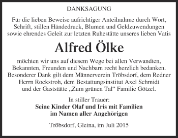 Traueranzeige von Alfred Ölke von WVG - Wochenspiegel NMB / WSF / ZTZ