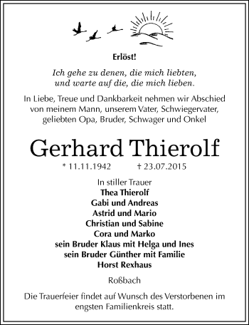 Traueranzeige von Gerhard Thierolf von Mitteldeutsche Zeitung Naumburg/Nebra