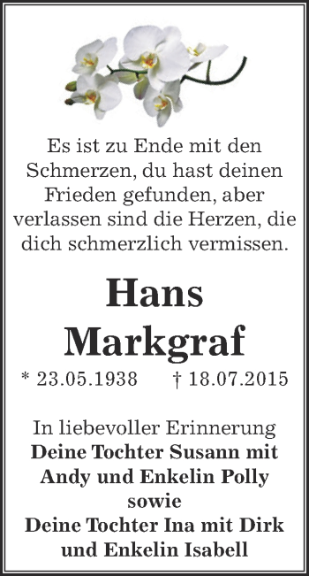 Traueranzeige von Hans Markgraf von Super Sonntag Zeitz