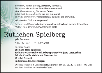 Traueranzeige von Ruthchen Spielberg von Mitteldeutsche Zeitung Bitterfeld