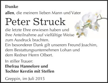 Traueranzeige von Peter Struck von WVG - Wochenspiegel Bitterfeld