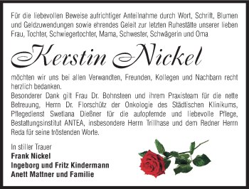 Traueranzeige von Kerstin Nickel von Mitteldeutsche Zeitung Dessau-Roßlau
