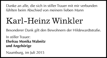 Traueranzeige von Karl-Heinz Winkler von Mitteldeutsche Zeitung Naumburg/Nebra