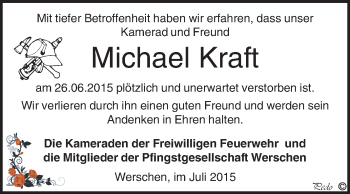 Traueranzeige von Michael Kraft von WVG - Wochenspiegel NMB / WSF / ZTZ