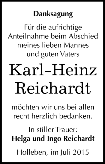 Traueranzeige von Karl-Heinz Reichardt von Mitteldeutsche Zeitung Halle/Saalkreis