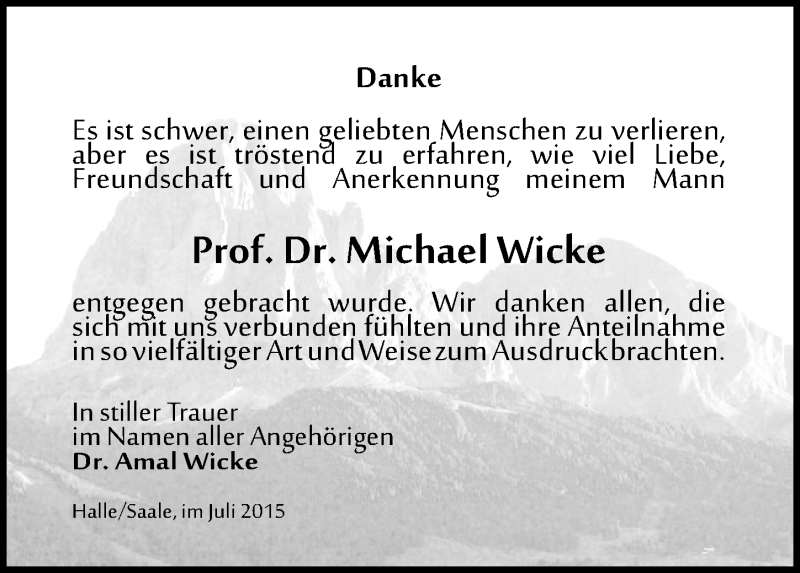  Traueranzeige für Michael Wicke vom 25.07.2015 aus Mitteldeutsche Zeitung