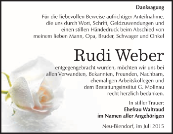 Traueranzeige von Rudi Weber von WVG - Wochenspiegel Merseburg