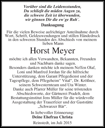 Traueranzeige von Horst Meyer von Super Sonntag Aschersleben