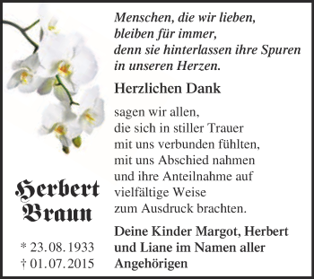 Traueranzeige von Herbert Braun von WVG - Wochenspiegel Bitterfeld