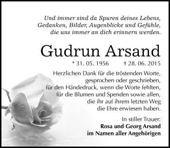 Traueranzeige von Gudrun Arsand von Mitteldeutsche Zeitung Naumburg/Nebra