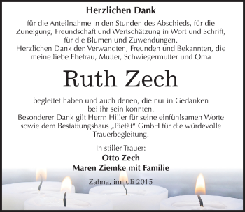 Traueranzeige von Ruth Zech von Mitteldeutsche Zeitung Wittenberg
