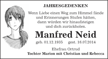 Traueranzeige von Manfred Neid von WVG - Wochenspiegel Halle