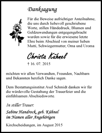 Traueranzeige von Christa Kühnel von Mitteldeutsche Zeitung Naumburg/Nebra