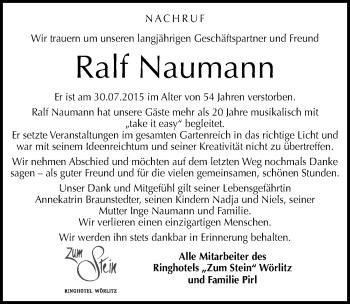 Traueranzeige von Ralf Naumann von Mitteldeutsche Zeitung