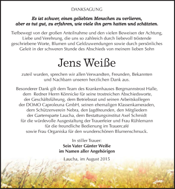 Traueranzeige von Jens Weiße von Mitteldeutsche Zeitung Naumburg/Nebra