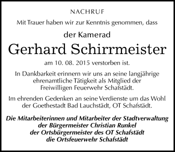 Traueranzeige von Gerhard Schirrmeister von Mitteldeutsche Zeitung Merseburg/Querfurt