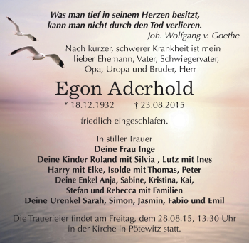Traueranzeige von Egon Aderhold von Mitteldeutsche Zeitung Zeitz